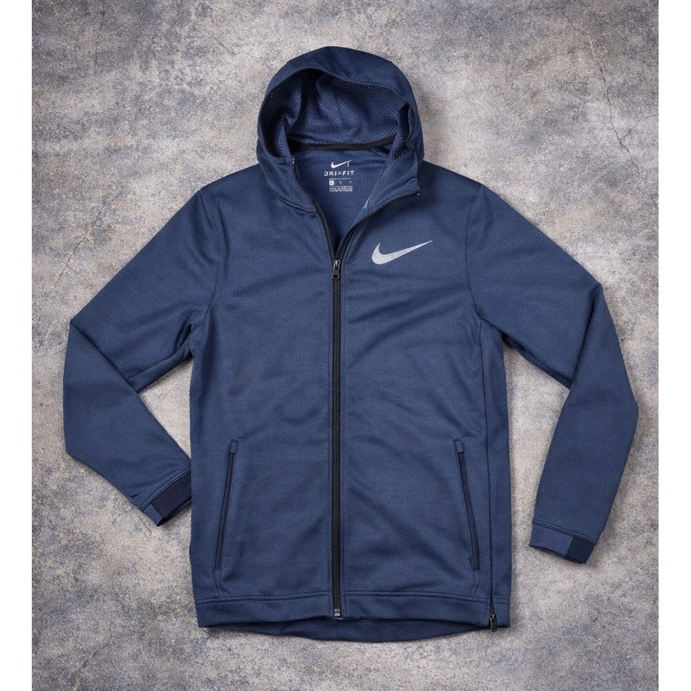 Nike Dri Fit Showtime Size L Tall Full Zip Navy Jacket Hoodie Mock Neck